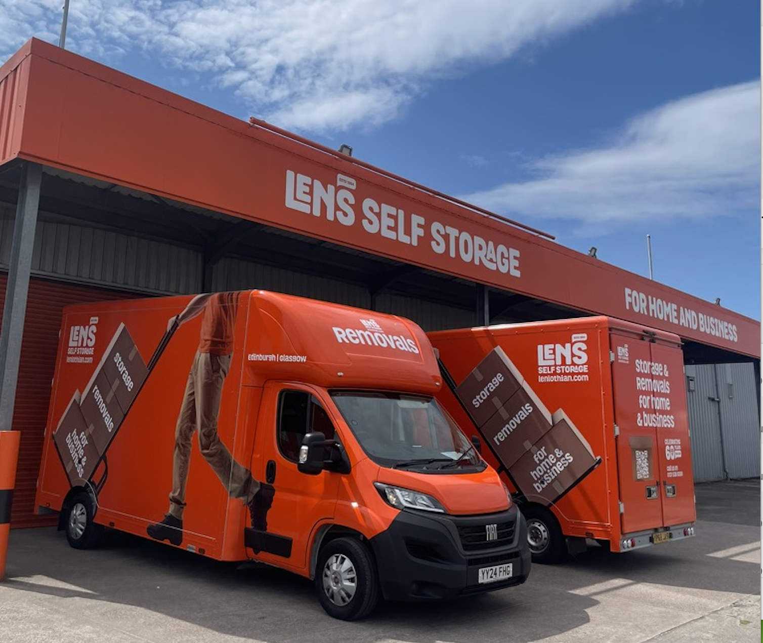 Orange removal vans at Len's