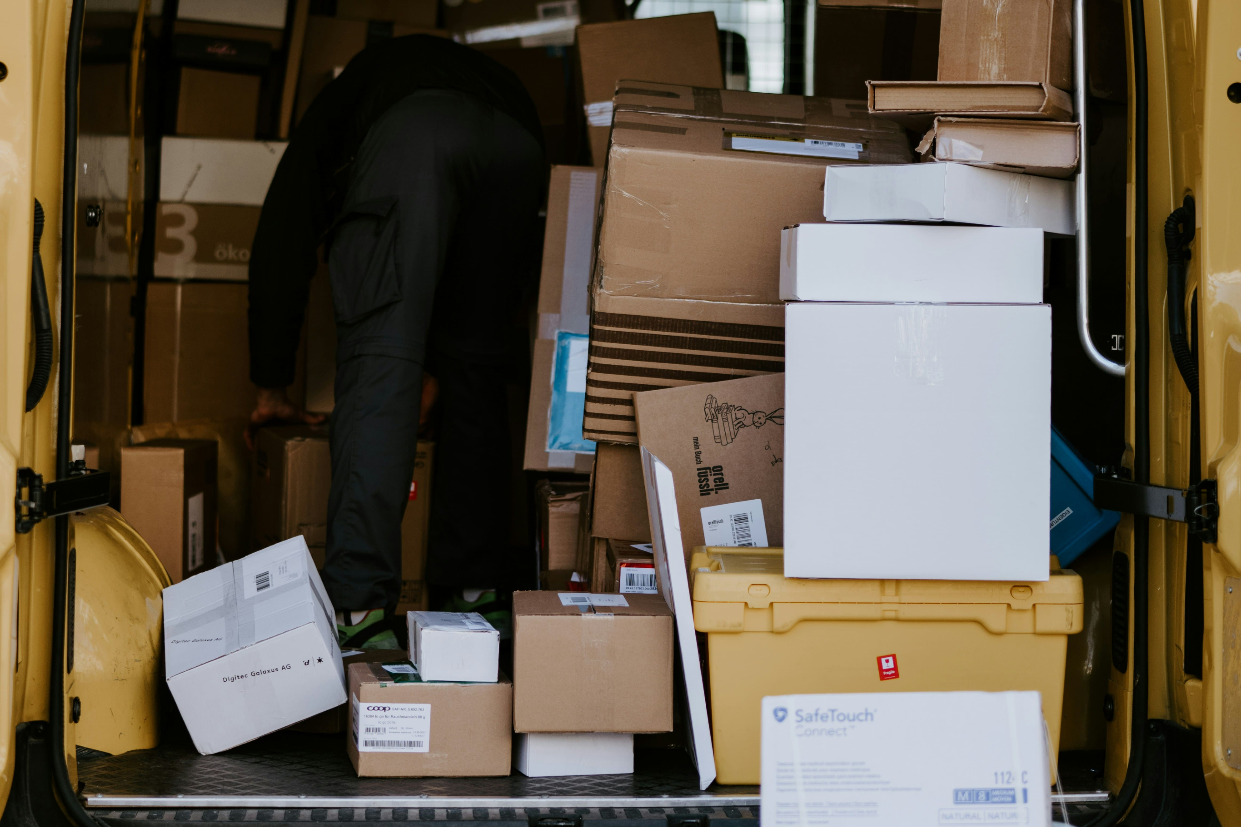 An interior shot of a disorganised van